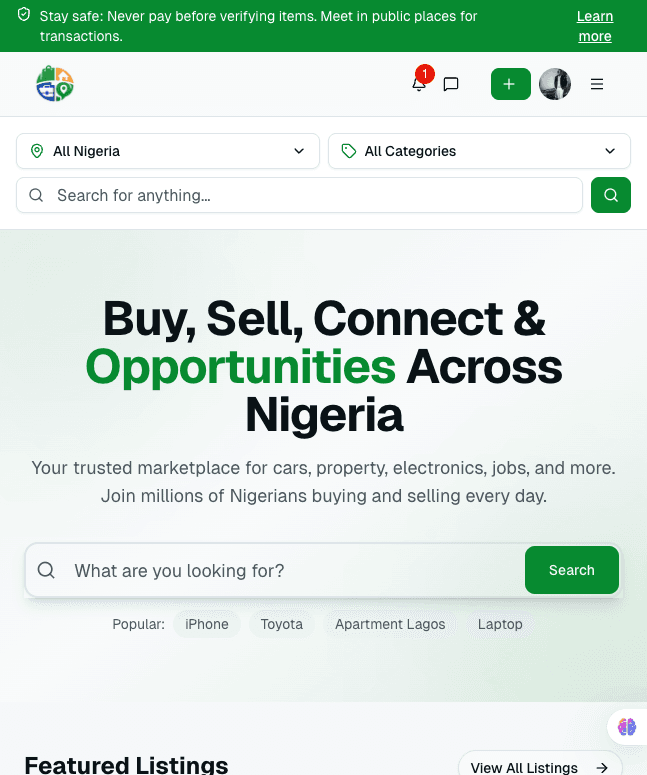 NaijaPlace mobile view