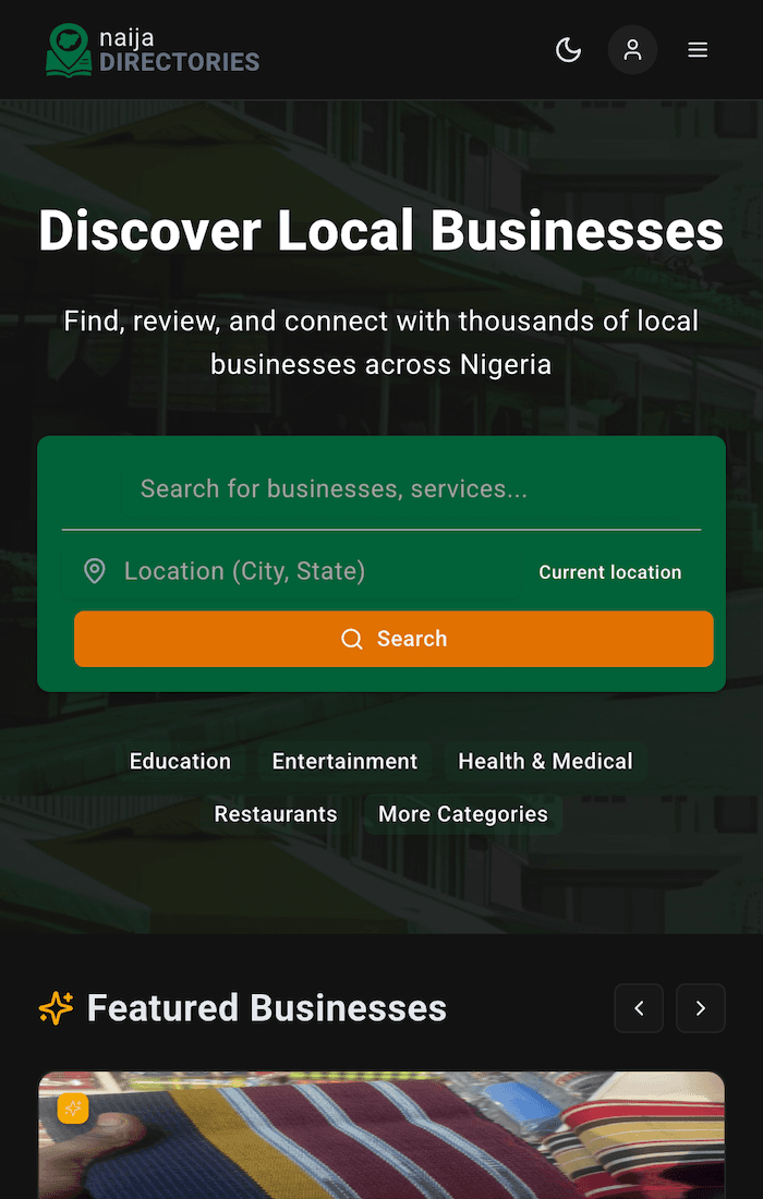 NaijaDirectories mobile view